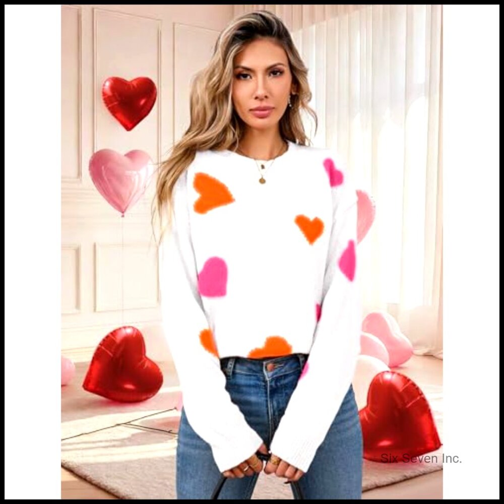 Oversized Heart Pattern Pullover Sweater Y2K Cute… - image 2